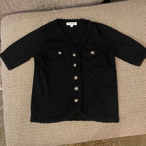 Nanette Lapore Short Sleeve Black Sweater Size XS Gold buttons